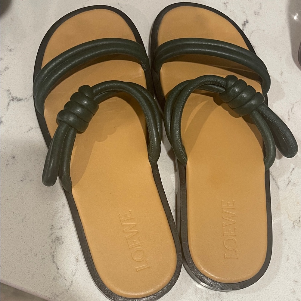 Loewe Green and Tan Sandals